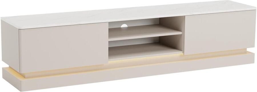 Pascal Morabito Tv-meubel in MDF met 2 lades 2 vakken en ledverlichting Beige en witte marmerlook DEVIKA van L 190 cm x H 44 cm x D 40 cm