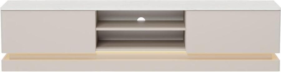 Pascal Morabito Tv-meubel in MDF met 2 lades 2 vakken en ledverlichting Beige en witte marmerlook DEVIKA van L 190 cm x H 44 cm x D 40 cm - Foto 2