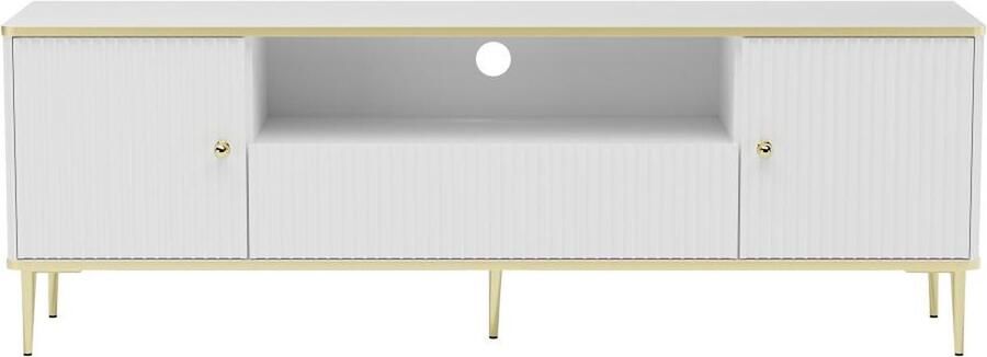Pascal Morabito Tv-meubel met 2 deuren 1 lade en 1 nis van mdf en staal Wit en goudkleurig SINEAD van L 160 cm x H 55.2 cm x D 35 cm - Foto 2