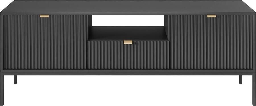 Pascal Morabito TV-meubel met 2 deurtjes 1 lade en 1 nis Zwart LIOUBA van L 154 cm x H 56 cm x D 39 cm - Foto 2
