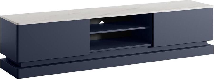 Pascal Morabito Tv-meubel met 2 lades en 2 nissen met ledverlichting Mdf Blauw met wit marmereffect DEVIKA van L 190 cm x H 44 cm x D 40 cm