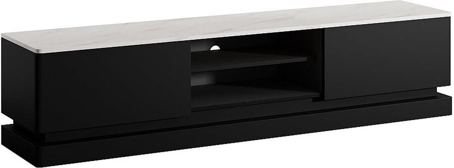 Pascal Morabito Tv-meubel met 2 lades en 2 nissen met ledverlichting van mdf Zwart met wit marmereffect DEVIKA van L 190 cm x H 44 cm x D 40 cm - Foto 3