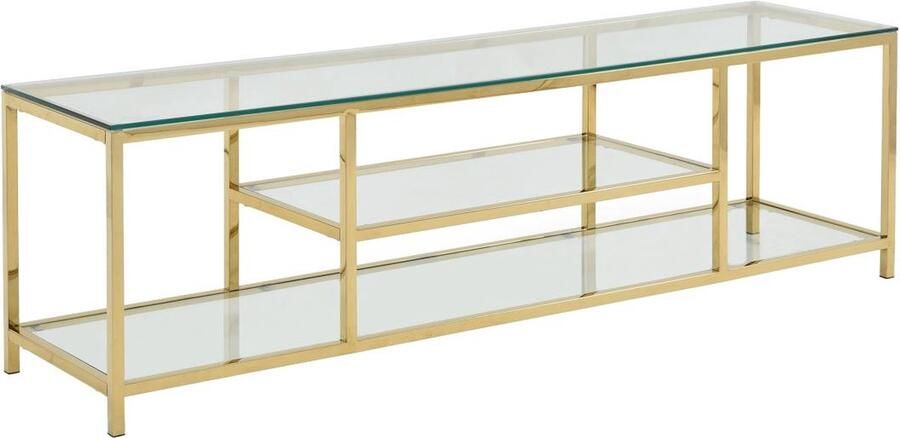 Pascal Morabito Tv-meubel met 2 planken van gehard glas en roestvrij staal Transparant en goudkleurig RIMALI van L 160 cm x H 46.5 cm x D 40 cm