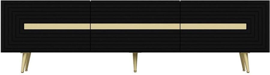 Pascal Morabito Tv-meubel met 3 deurtjes Zwart en goudkleurig MOLYA van L 180 cm x H 50 cm x D 42 cm
