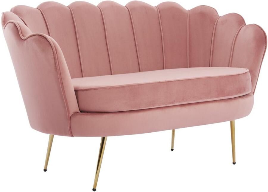 Pascal Morabito Tweezitsbank in schelpvorm van roze velours DANDELION van L 124 cm x H 78 cm x D 73 cm
