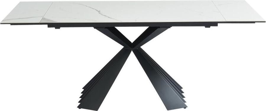 Pascal Morabito Uittrekbare eettafel voor 4 tot 8 personen in keramiek en metaal Look van wit marmer en zwart BEKIM van L 200 cm x H 76 cm x D 90 cm - Foto 5