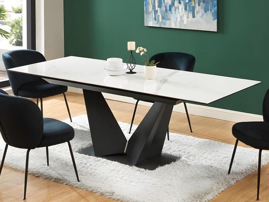 Pascal Morabito Verlengbare eettafel 6 tot 8 plaatsen van keramiek en metaal Wit en zwart marmerect OLETIA van L 220 cm x H 76 cm x D 90 cm - Foto 2