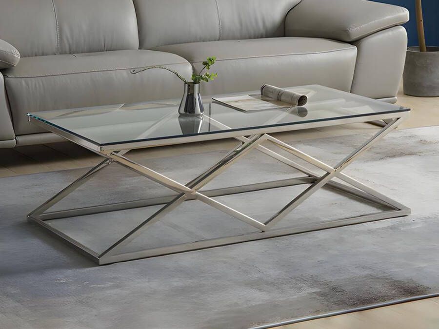 Pascal Morabito Salontafel CHARLOTTE Gehard glas en staal Chroomkleurig van L 120 cm x H 40 cm x D 60 cm