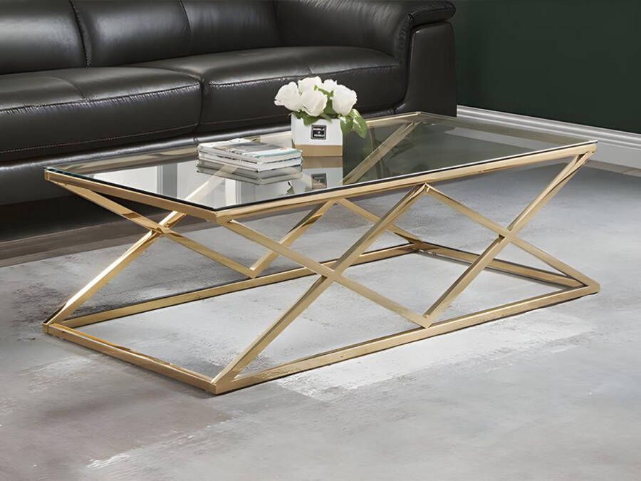 Pascal Morabito Salontafel CHARLOTTE Gehard glas en staal Goudkleurig van L 120 cm x H 40 cm x D 60 cm