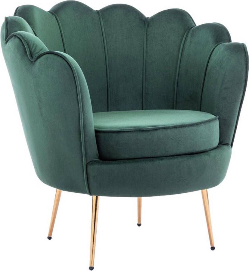 Pascal Morabito Schelpvormige fauteuil van spargroen velours DANDELION van L 78 cm x H 76.5 cm x D 75 cm