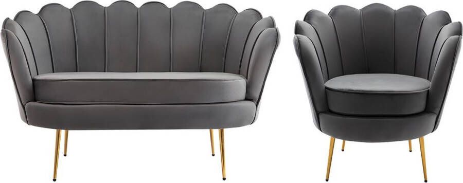 Pascal Morabito Set tweezitsbank en fauteuil van fluweel Antraciet DANDELION L 124 cm x H 78 cm x D 75 cm