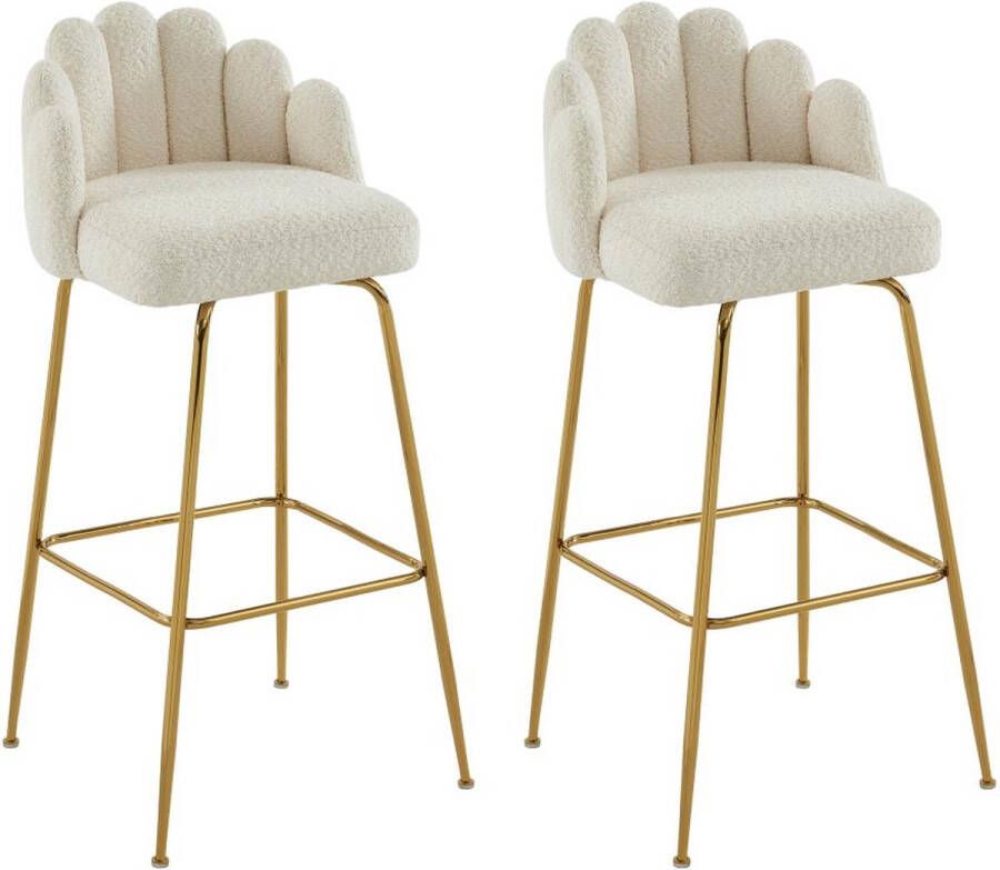 Pascal Morabito Set van 2 barkrukken in boucléstof en goudkleurig metaal – Crèmewit – ALTINAM van L 52 cm x H 101 cm x D 52.5 cm - Foto 4