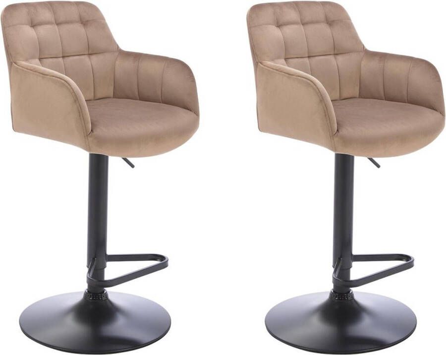 Pascal Morabito Set van 2 barkrukken in fluweel en metaal – In hoogte verstelbaar – Beige – PEGA van L 50 cm x H 113 cm x D 49 cm