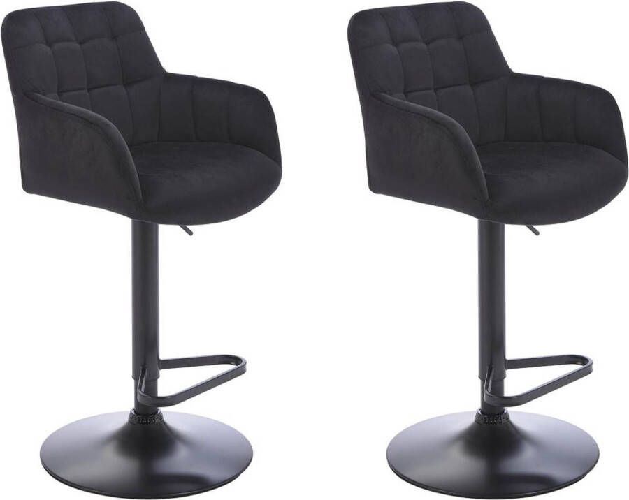 Pascal Morabito Set van 2 barkrukken in fluweel en metaal – In hoogte verstelbaar – Zwart – PEGA van L 50 cm x H 113 cm x D 49 cm
