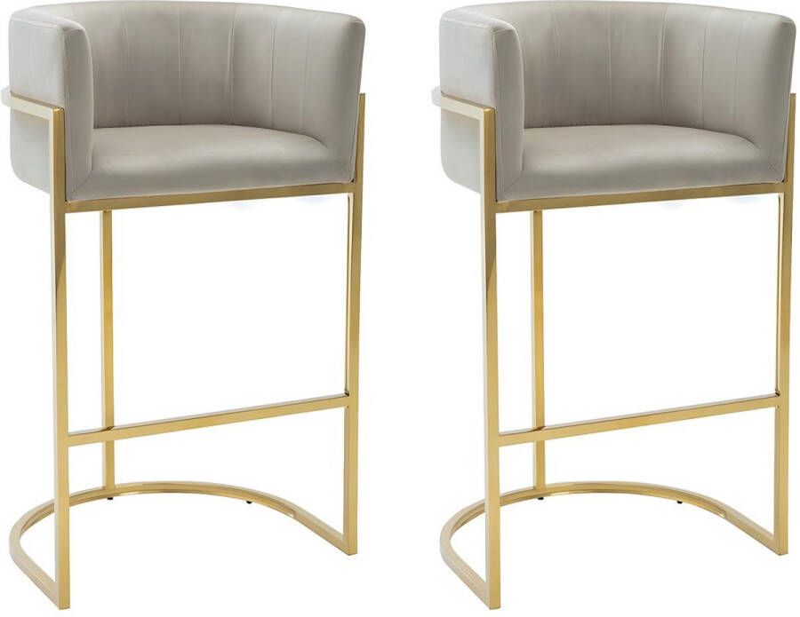 Pascal Morabito Set van 2 barkrukken van velours en roestvrij staal Beige en goudkleurig PERIA van L 58 cm x H 99 cm x D 51 cm