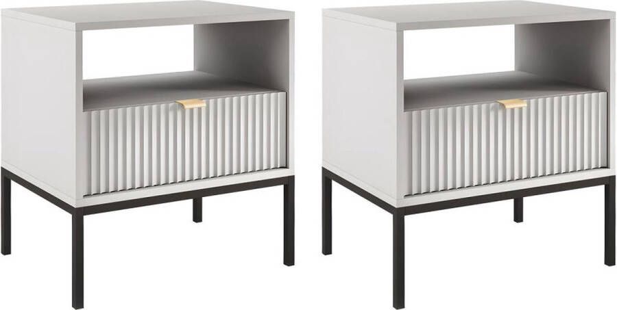 Pascal Morabito Set van 2 nachtkastjes met 1 lade en 1 vak Grijs LIOUBA van L 54 cm x H 56 cm x D 39 cm - Foto 3