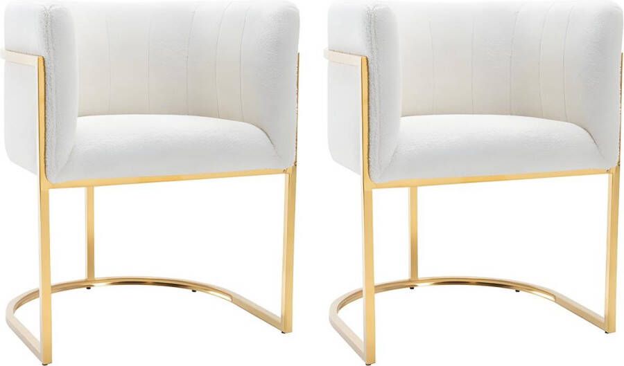 Pascal Morabito Set van 2 stoelen met armleuningen Boucléstof en roestvrij staal Wit en goudkleurig PERIA van L 60 cm x H 76 cm x D 56.5 cm - Foto 1