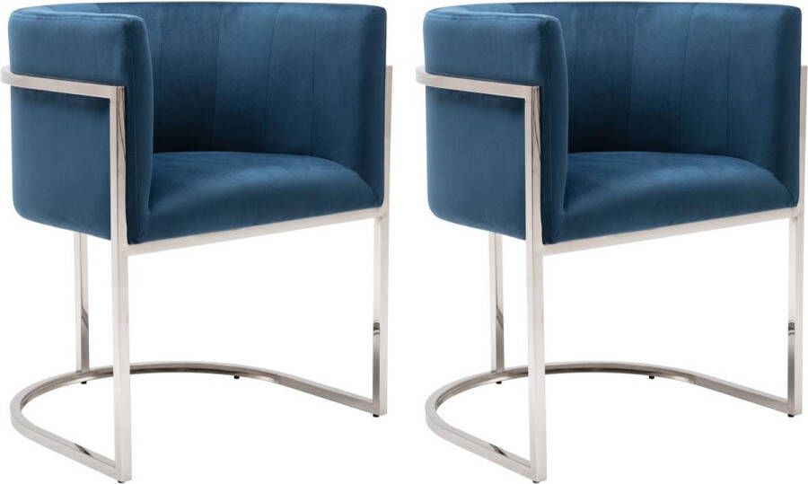 Pascal Morabito Set van 2 stoelen met armleuningen Velours en roestvrij staal Blauw en verchroomd PERIA van L 60 cm x H 76 cm x D 56.5 cm