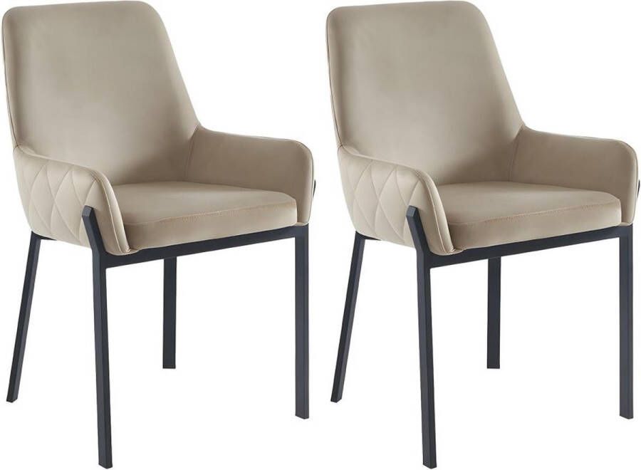 Pascal Morabito Set van 2 stoelen met fluweel en metalen armleuningen Beige CAROLONA van L 57 cm x H 85 cm x D 60.5 cm