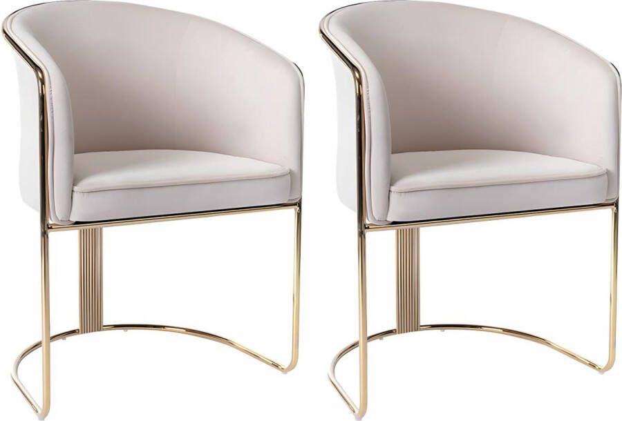 Pascal Morabito Set van 2 stoelen met fluweel en metalen armleuningen Beige en goud JOSETHE van L 59.5 cm x H 82.5 cm x D 52.5 cm