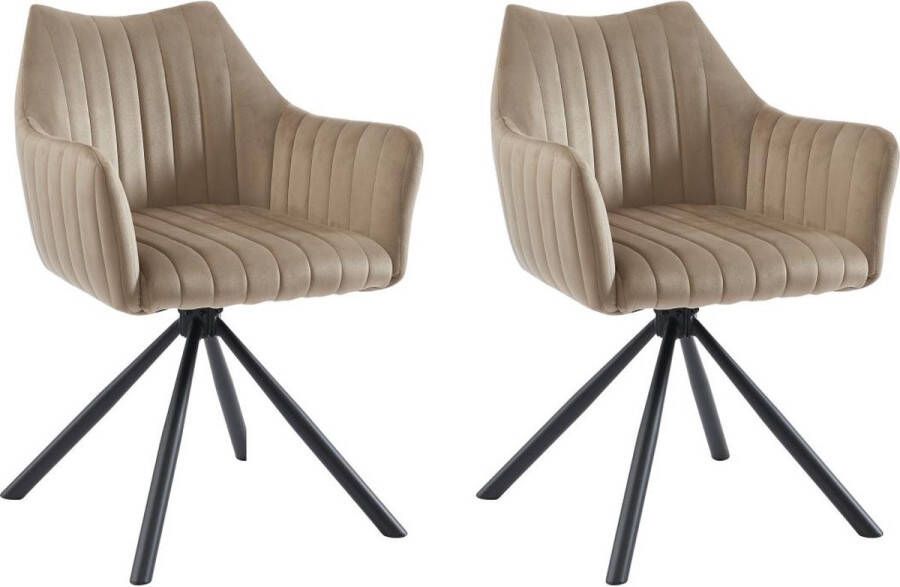 Vente-unique Set van 2 stoelen met fluweel en metalen armleuningen Beige IZIALI van Pascal MORABITO L 60 cm x H 83.5 cm x D 60 cm - Foto 1