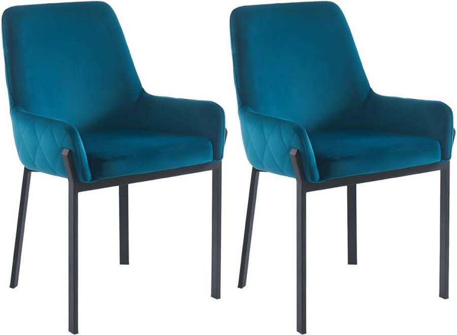 Pascal Morabito Set van 2 stoelen met fluweel en metalen armleuningen Blauw CAROLONA van L 57 cm x H 85 cm x D 60.5 cm