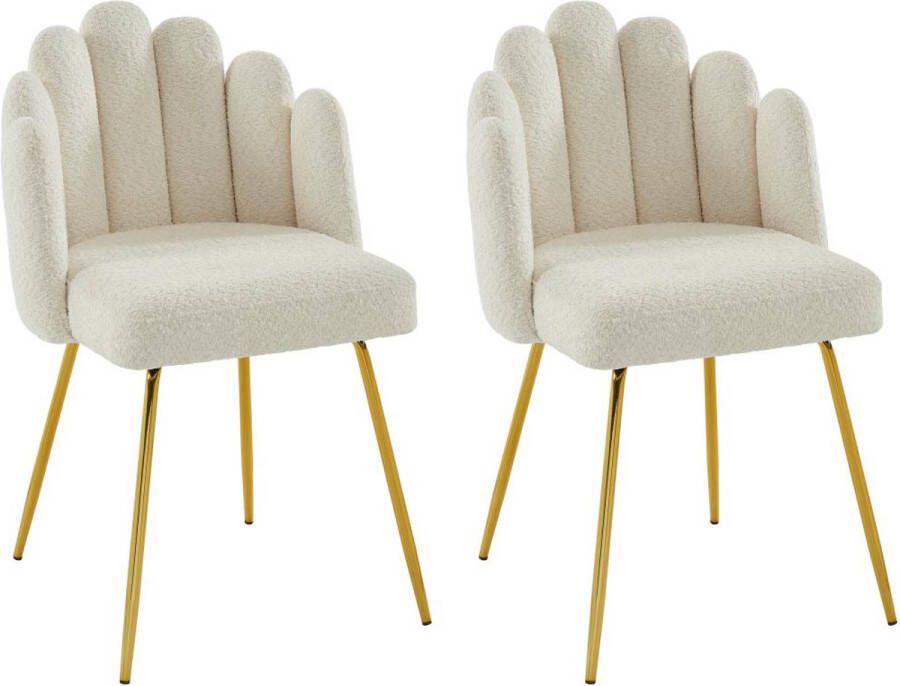 Pascal Morabito Set van 2 stoelen van bouclé stof en goudkleurig metaal Crème ALTINAM van L 55 cm x H 85 cm x D 57 cm