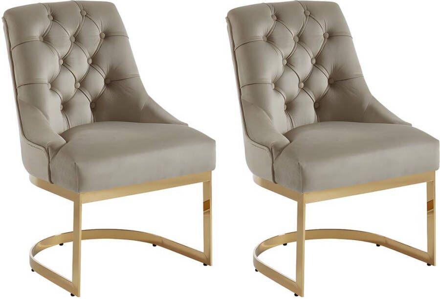 Pascal Morabito Set van 2 stoelen van velours en roestvrij staal Beige en goudkleurige poten PORILASO van L 59 cm x H 93 cm x D 68 cm