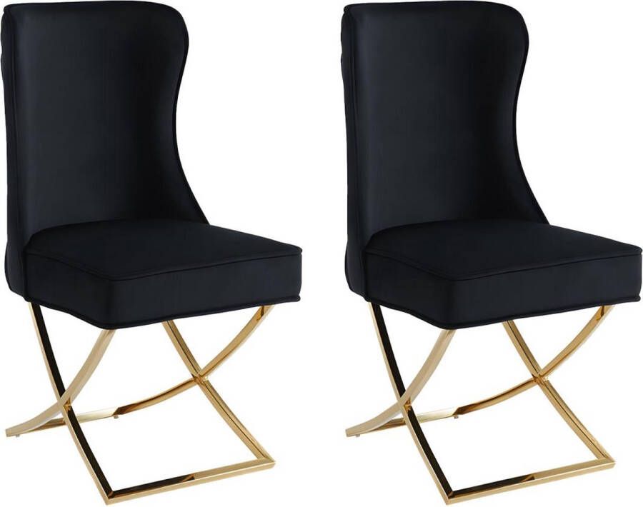 Pascal Morabito Set van 2 stoelen van velours en roestvrij staal Zwart en goudkleurige poten MARELANO van L 53.5 cm x H 101 cm x D 64.5 cm - Foto 2