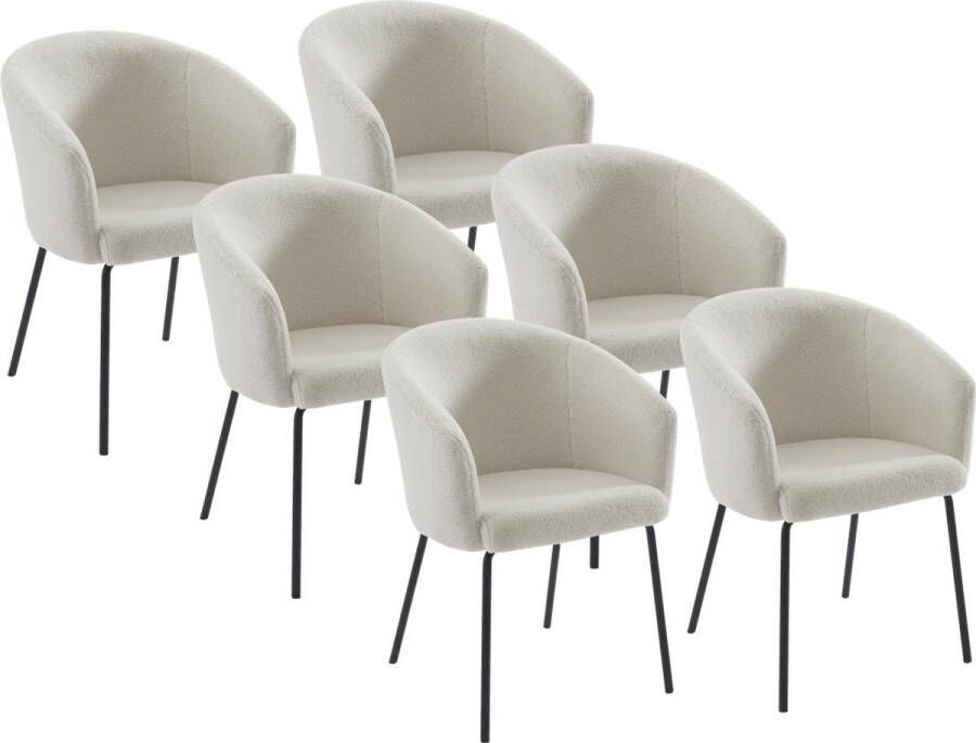 Pascal Morabito Set van 6 stoelen met armleuningen van boucléstof en metaal Crèmewit MORONI van L 56.5 cm x H 79 cm x D 58.5 cm
