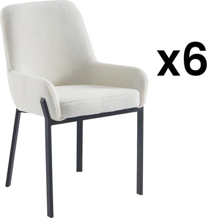 Pascal Morabito Set van 6 stoelen met armleuningen van boucléstof en metaal Wit CAROLONA van L 57 cm x H 85 cm x D 60.5 cm - Foto 1