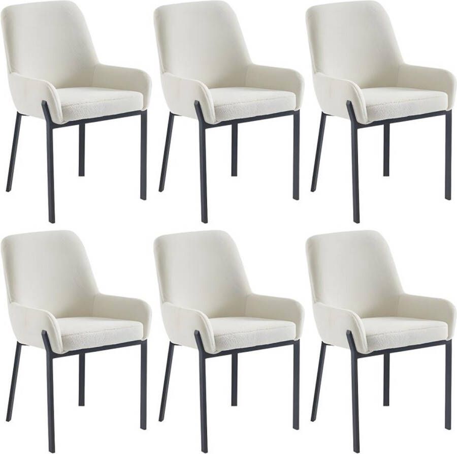 Pascal Morabito Set van 6 stoelen met armleuningen van boucléstof en metaal Wit CAROLONA van L 57 cm x H 85 cm x D 60.5 cm