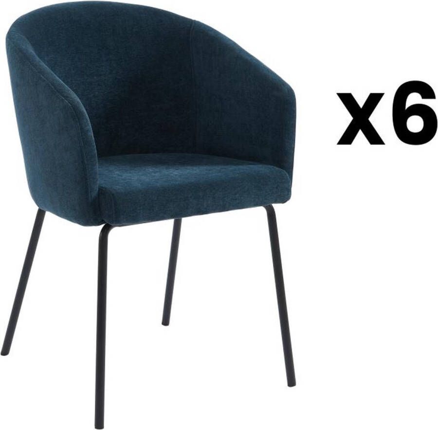 Pascal Morabito Set van 6 stoelen met armleuningen van stof en metaal Blauw MORONI van L 56.5 cm x H 79 cm x D 58.5 cm