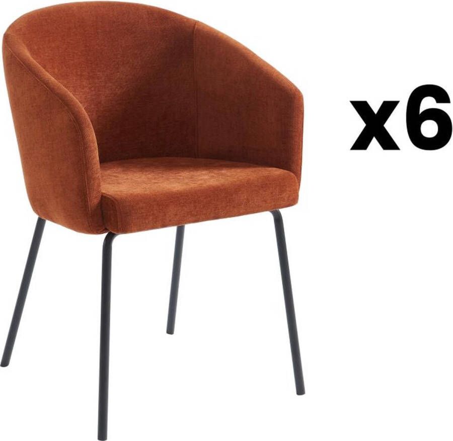 Pascal Morabito Set van 6 stoelen met armleuningen van stof en metaal Terracotta MADIALI L 56.5 cm x H 79 cm x D 58.5 cm