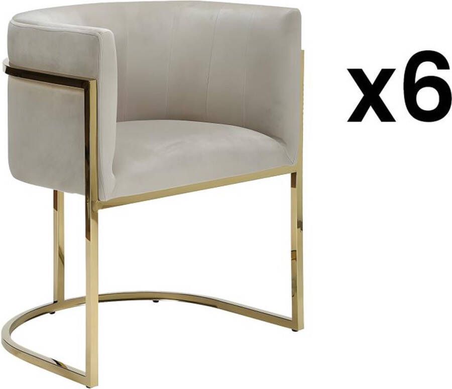 Pascal Morabito Set van 6 stoelen met armleuningen Velours en roestvrij staal Beige en goudkleurig PERIA van L 60 cm x H 76 cm x D 56.5 cm - Foto 2