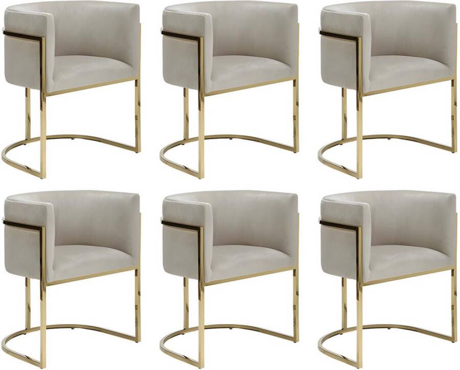 Pascal Morabito Set van 6 stoelen met armleuningen Velours en roestvrij staal Beige en goudkleurig PERIA van L 60 cm x H 76 cm x D 56.5 cm - Foto 1