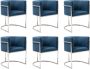 Pascal Morabito Set van 6 stoelen met armleuningen Velours en roestvrij staal Blauw en verchroomd PERIA van L 60 cm x H 76 cm x D 56.5 cm - Thumbnail 1