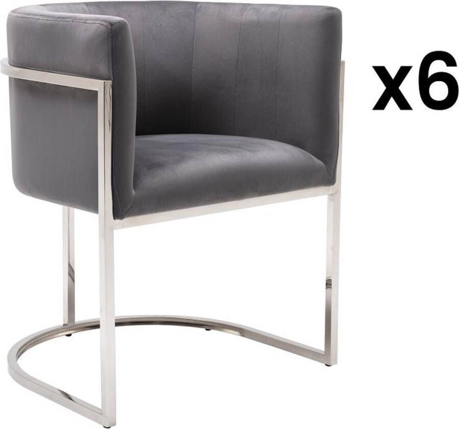 Pascal Morabito Set van 6 stoelen met armleuningen Velours en roestvrij staal Grijs en verchroomd PERIA L 60 cm x H 76 cm x D 56.5 cm