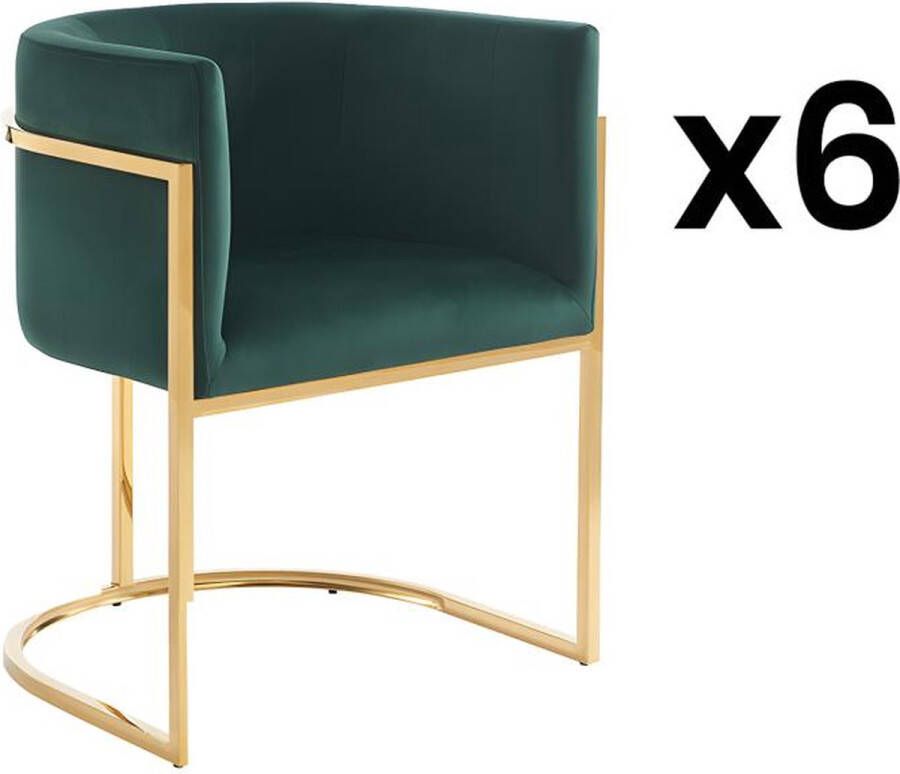 Pascal Morabito Set van 6 stoelen met armleuningen Velours en roestvrij staal Groen en goudkleurig PERIA van L 60 cm x H 76 cm x D 56.5 cm
