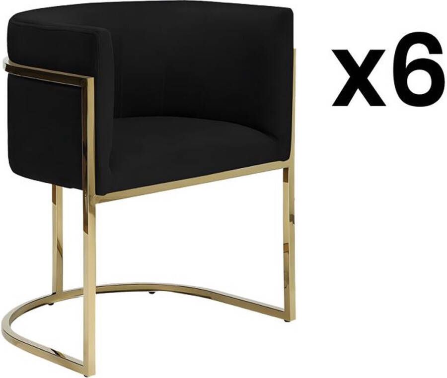 Pascal Morabito Set van 6 stoelen met armleuningen Velours en roestvrij staal Zwart en goudkleurig PERIA van L 60 cm x H 76 cm x D 56.5 cm - Foto 2