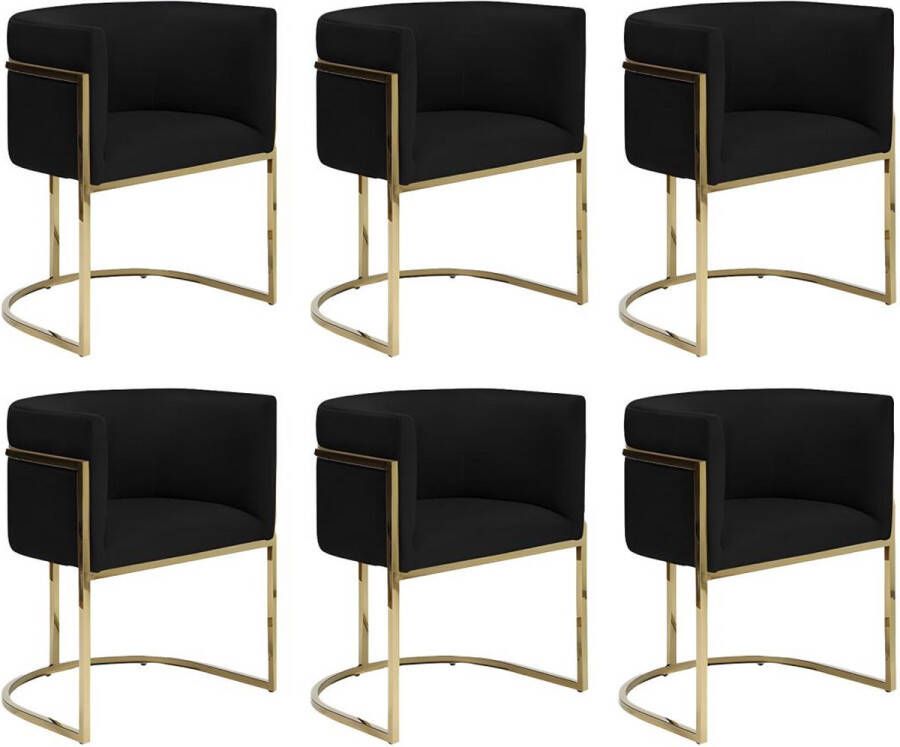 Pascal Morabito Set van 6 stoelen met armleuningen Velours en roestvrij staal Zwart en goudkleurig PERIA van L 60 cm x H 76 cm x D 56.5 cm - Foto 1