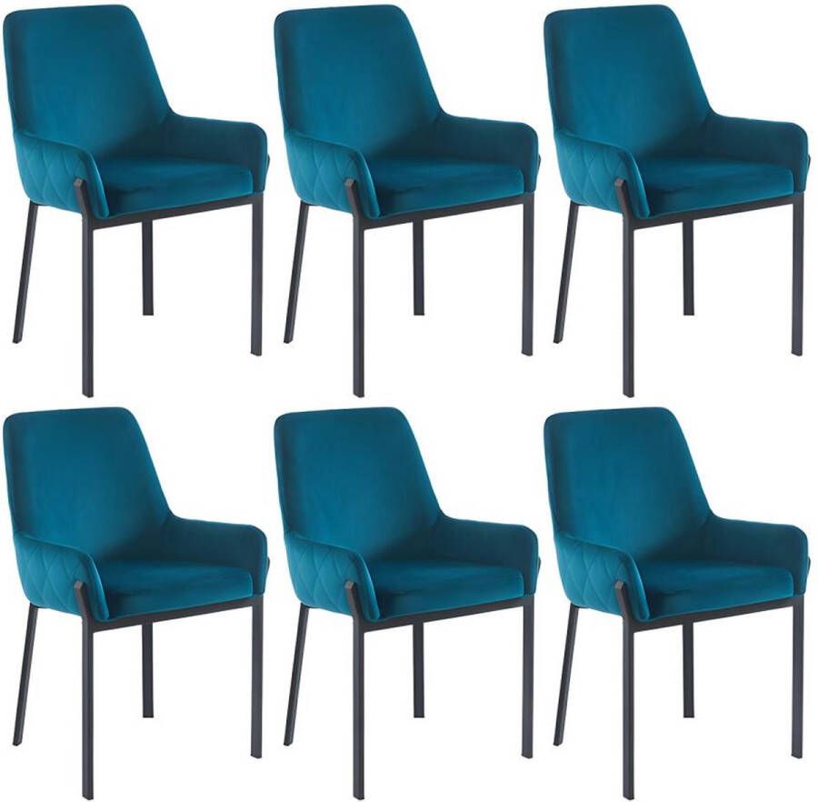 Pascal Morabito Set van 6 stoelen met fluweel en metalen armleuningen Blauw CAROLONA L 57 cm x H 85 cm x D 60.5 cm