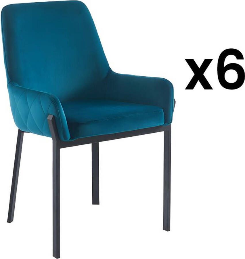 Pascal Morabito Set van 6 stoelen met fluweel en metalen armleuningen Blauw CAROLONA van L 57 cm x H 85 cm x D 60.5 cm