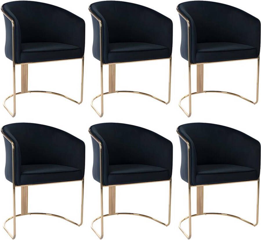 Pascal Morabito Set van 6 stoelen met fluweel en metalen armleuningen Zwart en goud JOSETHE van L 59.5 cm x H 82.5 cm x D 52.5 cm