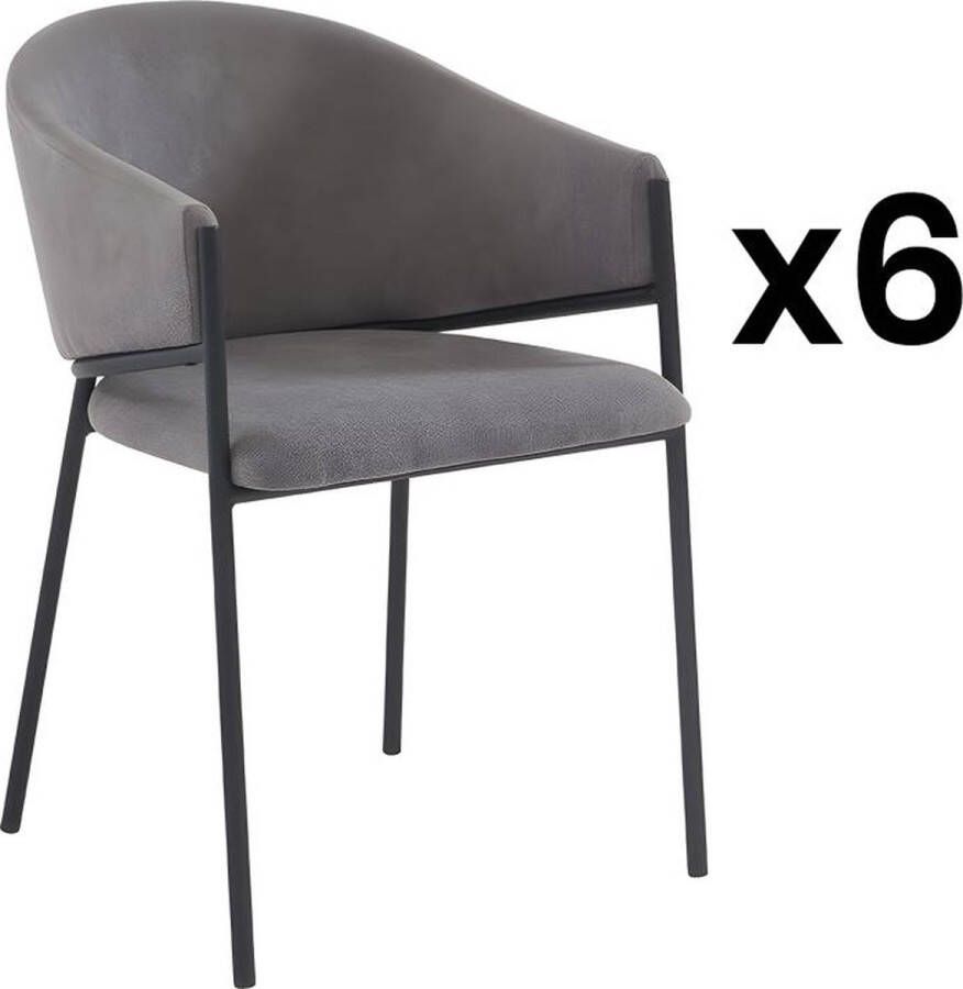 Pascal Morabito Set van 6 stoelen met stoffen en metalen armleuningen Grijs ORDIDA L 53 cm x H 80 cm x D 61 cm