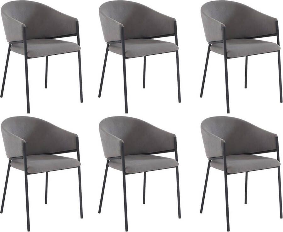 Pascal Morabito Set van 6 stoelen met stoffen en metalen armleuningen Grijs ORDIDA van L 53 cm x H 80 cm x D 61 cm