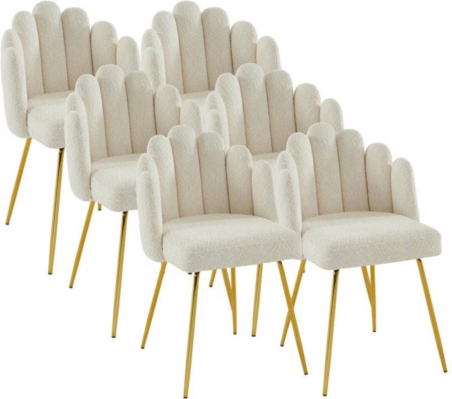 Pascal Morabito Set van 6 stoelen van boucléstof en goudkleurig metaal Crèmewit ALTINAM van L 55 cm x H 85 cm x D 57 cm