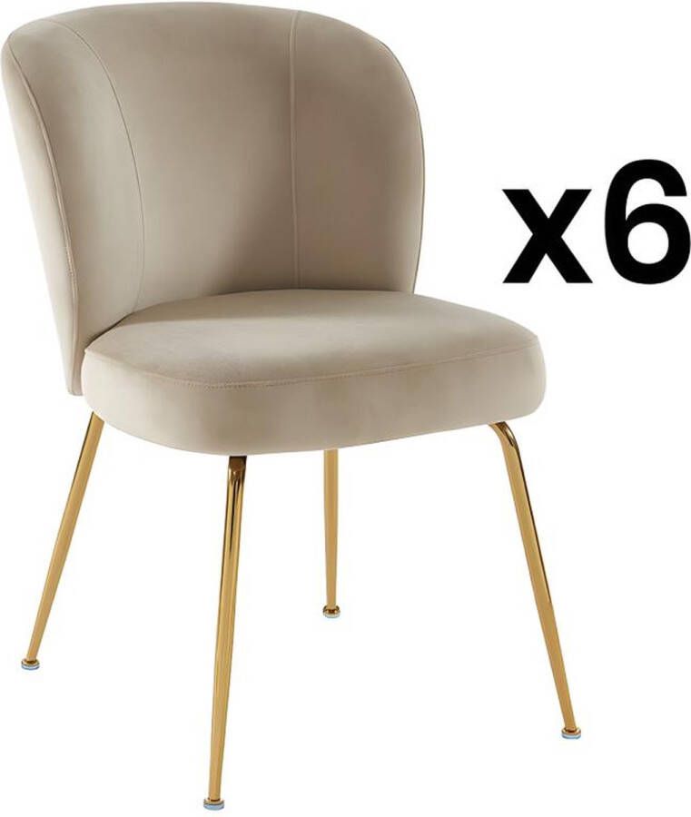 Pascal Morabito Set van 6 stoelen van velours en goudkleurig metaal Beige POLPONA van L 52 cm x H 79 cm x D 67.5 cm