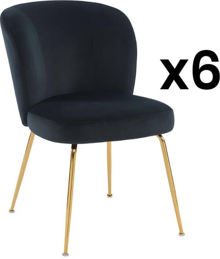 Pascal Morabito Set van 6 stoelen van velours en goudkleurig metaal Zwart POLPONA van L 52 cm x H 79 cm x D 67.5 cm