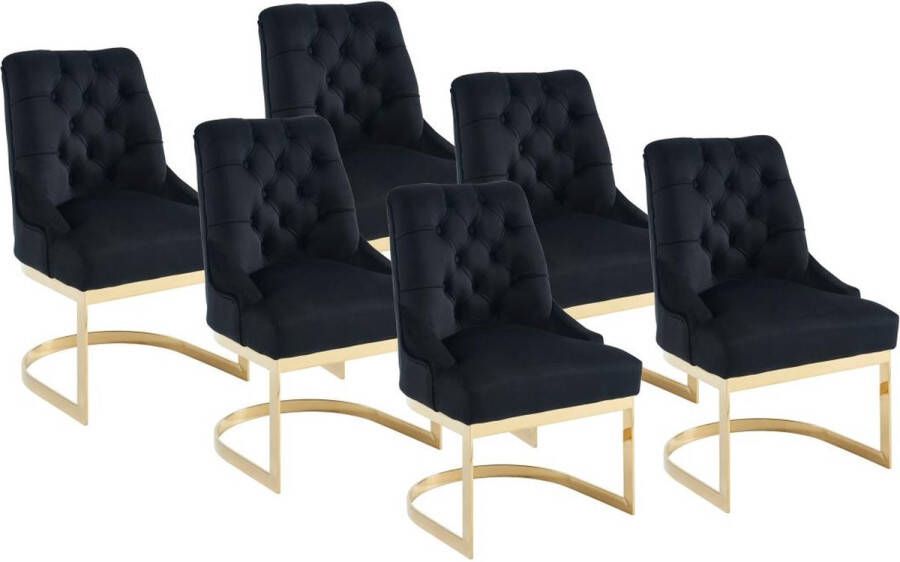 Pascal Morabito Set van 6 stoelen van velours en goudkleurig roestvrij staal Zwart PORILASO van L 59 cm x H 93 cm x D 68 cm